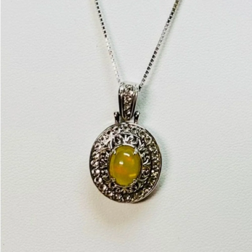Victoria Wieck Ethiopian Opal & White Topaz Sterling Silver Frame Necklace, 18in